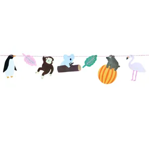 Cute jungle animal paper garland for kids birthday party and classroom decoration setup.