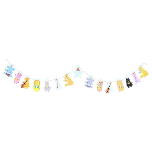 Detailed view of cute cartoon animal music band garland for kids party decoration