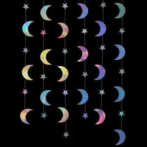 Stern Mond Papier Girlande Hängende Banner Für Weihnachten Geburtstag Hochzeit Party Hintergrund Deko Irisierend Gold Stern Girlanden
