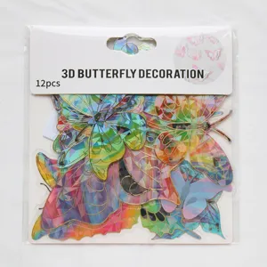 12pcs 3D Holographic Butterfly Wall Stickers Gold Stamped PET Decals for Room Decor