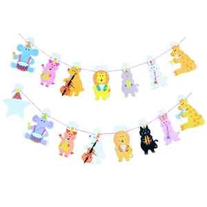 Cute cartoon animal paper banner garland for kids birthday party classroom hanging decor