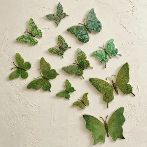 12pcs green laser gold butterfly stickers, 3D PET vintage wall decor DIY journaling crafts