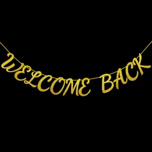 Welcome Back Banner Ghirlanda in Carta Luccicante per Decorazione Festa Rientro a Scuola Oro Argento Nero Oro Rosa Blu Ornamento Appeso