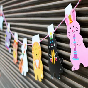 Cute cartoon animal musical instrument paper banner for children party and classroom decor.
