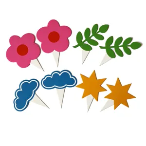 Colorful dopamine birthday cake toppers set, cute cloud star flower leaf deco for party.