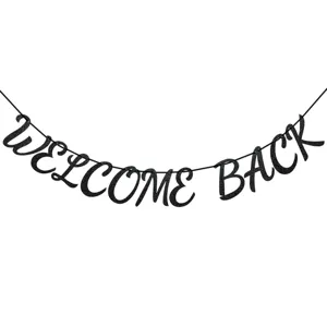 Banner ghirlanda WELCOME BACK glitter nero per decorazione festa di inizio scuola.