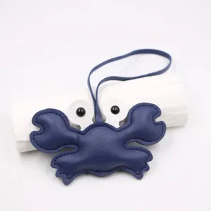 Blue leather crab bag charm keychain cute animal pendant purse accessory for women girls