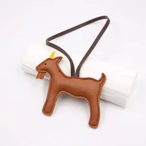 Leather goat bag charm, brown animal keychain pendant, chic handbag accessory for women
