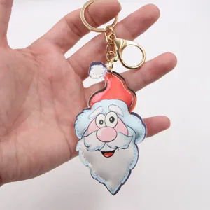 Weihnachtsmann PU Leder Schlüsselanhänger Detailansicht, süßer Feiertag Taschenanhänger.