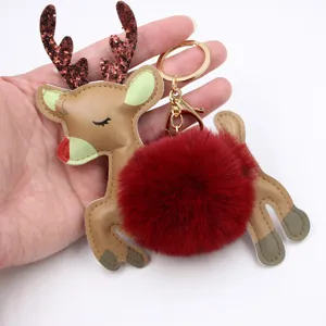 Portachiavi in peluche renna di Natale simpatico pon pon borsa fascino regalo festa accessorio