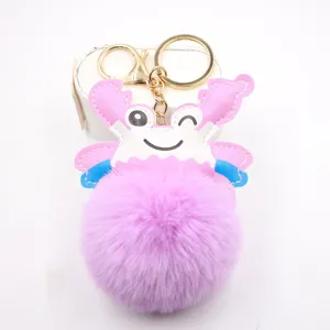 Cute plush pom pom crab keychain fluffy bag charm pink animal keyring women accessories