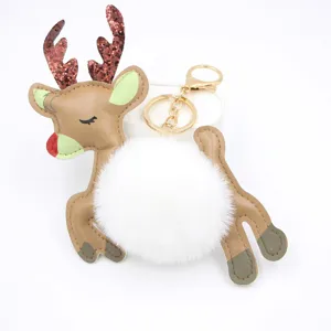 Natale renna peluche pompon portachiavi carino borsa ciondolo inverno regalo festa nuova