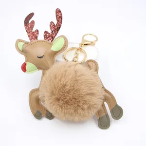 Grazioso portachiavi con pompon di peluche di cervo natalizio, ciondolo per borsa elk.