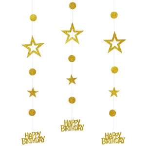 Guirlanda de Cumpleaños de Papel Brillante Letra Happy Birthday Estrella Círculo Colgante Colgante Pancarta Decoración de Pared Suministros de Fiesta
