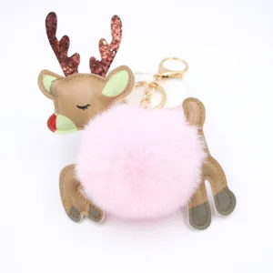Portachiavi pompon peluche renna di Natale ciondolo borsa grazioso alce regalo