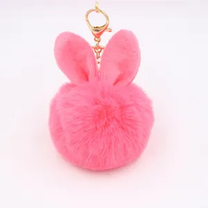 Cute bunny ear plush pom pom keychain fluffy bag charm pendant accessory for women girls