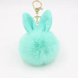 Cute fluffy rabbit ear pom pom keychain faux fur bag charm pendant fluffy ball accessory
