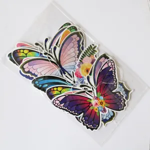 Colorful PET butterfly hanging decorations, laser foil garland pendant, translucent party decor details.