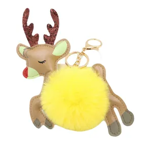 Portachiavi con pompon in peluche di renna di Natale simpatico ciondolo borsa cervo