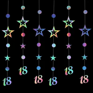 Ghiorlanda Sospesa per Feste di Compleanno con Stelle e Cerchi in Carta Olografica