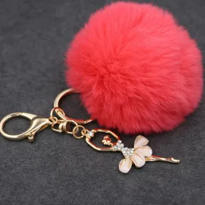 Lindo llavero pompón peluche diamantes imitación bailarina colgante bolso suave