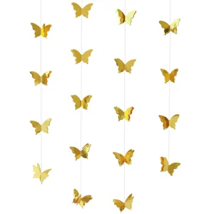 Gold 3D Butterfly Paper Garland Hanging Decoration for Wedding Birthday Party Room Decor!