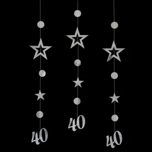 Ghirlanda pendente argentata 40 compleanno con stelle e cerchi per decorazione festa