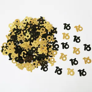 Goldene und schwarze PVC Zahlen Konfetti Tischdeko für Geburtstag Party Dekorationen