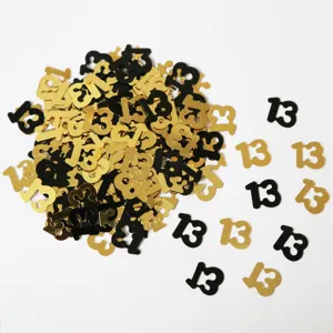 Goldene und schwarze Nummer 13 Konfetti Tischdeko für Geburtstagsfeier und Jubiläumsfeste.