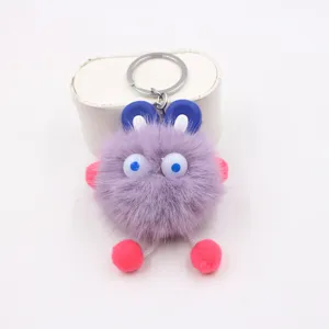Fluffy purple plush rabbit monster keychain cute fuzzy ball bag pendant novelty toy ring