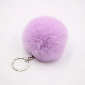 Fluffy purple pom pom keychain, faux rabbit fur bag charm and stylish car hanging pendant.