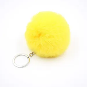 Fluffy yellow pom pom keychain, 8cm faux rabbit fur bag charm and cute car hanging pendant.