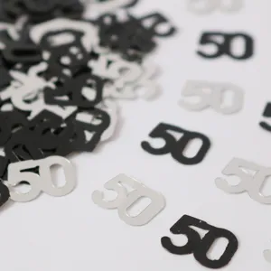 50 Geburtstag Party Tisch Konfetti Schwarz Silber PVC Nummer 50 Tischdeko Streuartikel