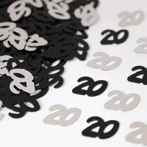 Schwarze und silberne Konfetti Nummer 20 Tischdeko für 20. Geburtstag Party Dekoration.