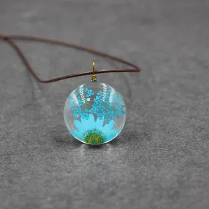 Handmade Real Dried Flower Glass Pendant Necklace Mori Style Gypsophila Sun Flower Time Gem Pendant Jewelry For Women Gift
