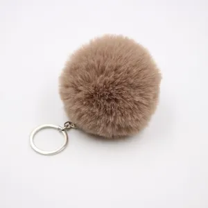 Faux rabbit fur pom pom keychain fluffy bag charm keyring for women car accessories detail view