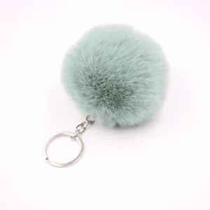 Mint green faux rabbit fur pom pom keychain fluffy bag charm cute car pendant accessory