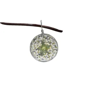 Handmade dried flower necklace glass sphere pendant botanical nature jewelry gift