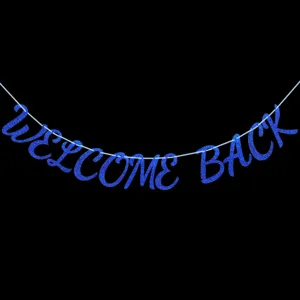 Ghirlanda stendardo Welcome Back glitter blu decorazione festa sospesa per inizio scuola.