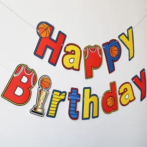Basketball birthday party decoration banner hanging flag backdrop supplies set.