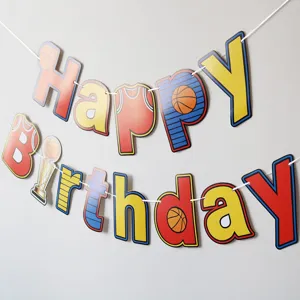 Basketball birthday party banner garland, hanging decoration for sports theme celebrations.