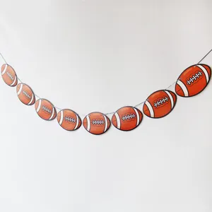 Football themed paper garland banner for sports party, birthday hanging decoration details.