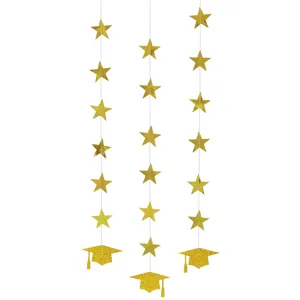 Décoration suspendue de fête de remise des diplômes, guirlande d'étoiles et de chapeau.