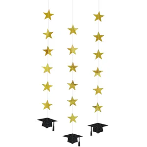 Guirlande de décoration suspendue étoile dorée et chapeau noir pour fête de remise.
