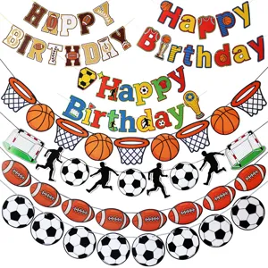 Soccer Basketball Rugby Sports Theme Birthday Party Decoration Banner Hanging Bunting Flag Kids Sports Event Celebration Decor