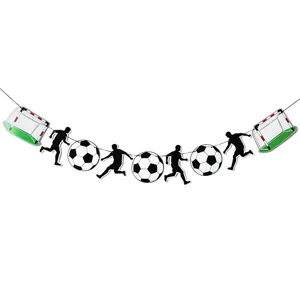 Soccer themed party banner garland decoration for sports birthdays and celebrations.