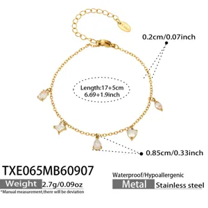 Stainless steel 18K gold plated multi zircon charm fine bracelet with adjustable length.