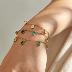 Stainless steel 18K gold plated multi charm zircon bracelet for women rainbow jewelry