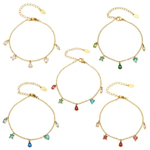 Stainless steel 18k gold plated multi color zirconia charm delicate dainty bracelets for women