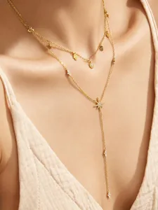 Charmanter vergoldeter Edelstahl Stern Anhänger Y-förmige Halskette für elegante Damen